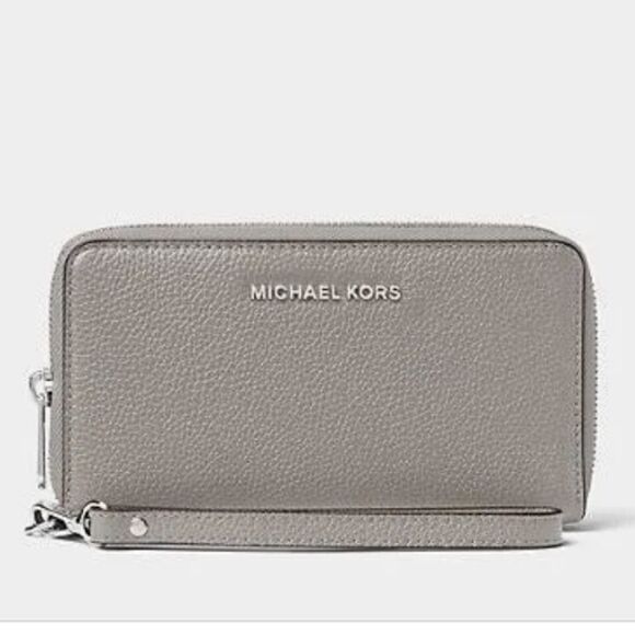 MICHAEL Michael Kors Large Leather Smartphone Wristlet NWOT light grey neverused - Picture 2 of 12